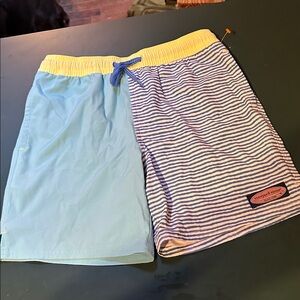 Boys Striped and Solid Blue Shorts